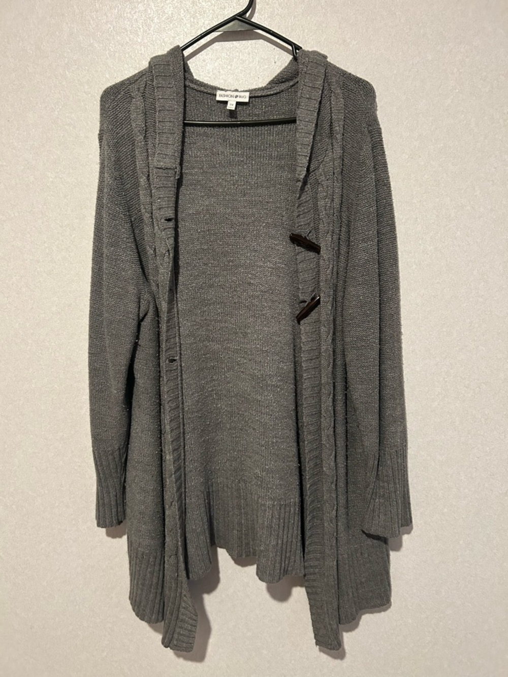 Women’s Plus Size Cardigan, Grey With A Hood, Long Sleeve Buttons Size 2X